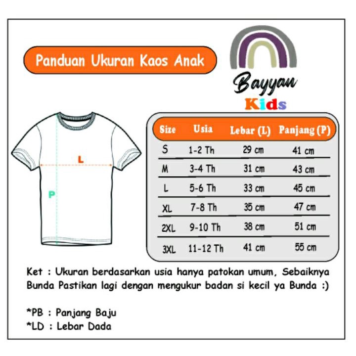 Bayyan Kaos Distro Anak Umur 1-12 Tahun Cotton 30s Premium