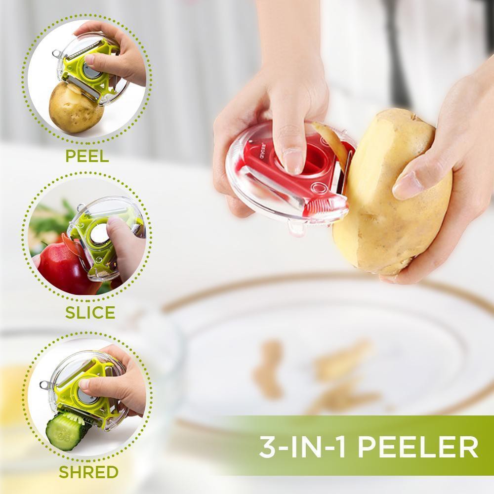 3 in 1 Peeler Pengupas dan Pemotong Buah-Buahan / Sayuran Multifungsi Bahan Stainless Steel