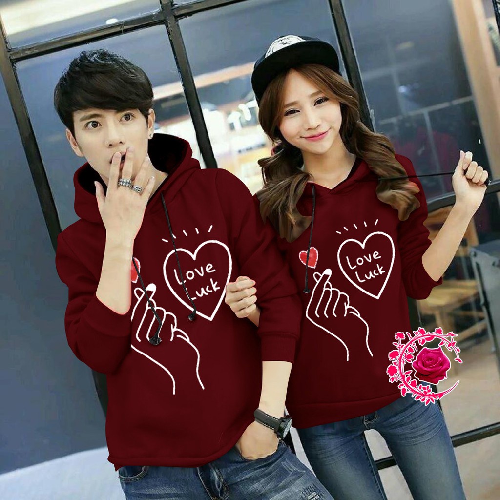 WSE390 - Sweater Hoodie Couple Love Luck / Sweater Couple Pasangan / Baju Couple / Sudah Satu Pasang Cowok Cewek / PREMIUM QUALITY