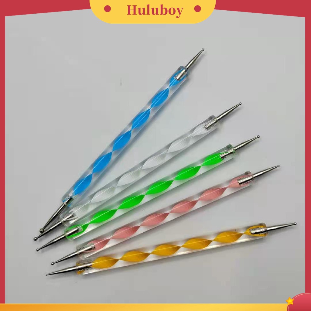 Huluboy Huluboy♡ 5pcs / Set Pen Nail Art Dua Sisi Universal Bahan ABS Mudah Digunakan