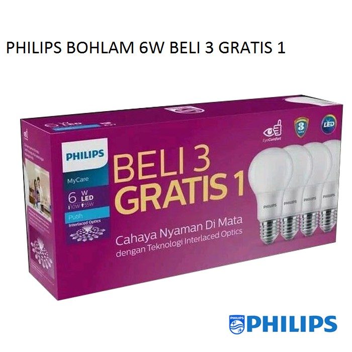 PHILIPS LAMPU LED MYCARE LAMPU BOHLAM 6W PAKET / PHILIPS LAMPU LED BULB MULTIPACK 6 Watt