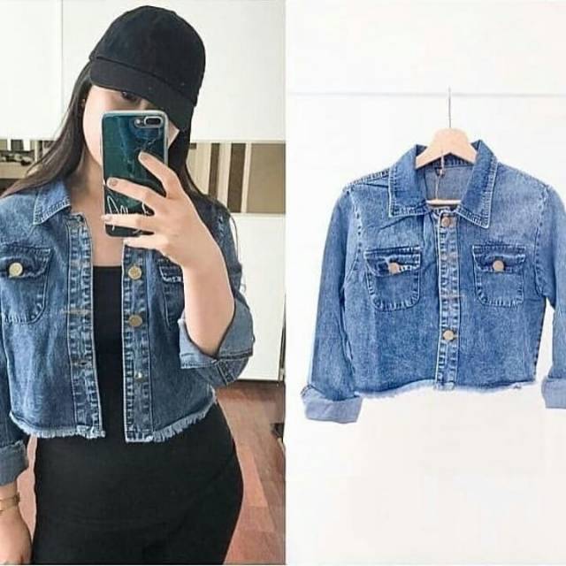 JAKET JEANS WANITA NIRINA CROP ACID MURAH / JAKER NIRINA CROP ICE BLUE MURAH