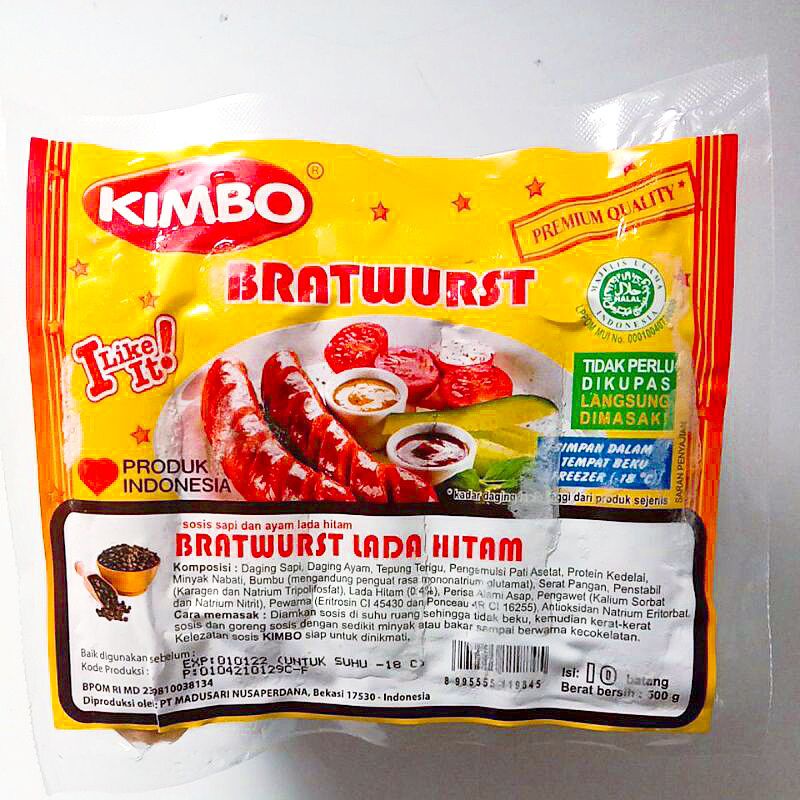 

Kimbo Bratwurst Sosis Lada Hitam Isi 10 Berat 500gr