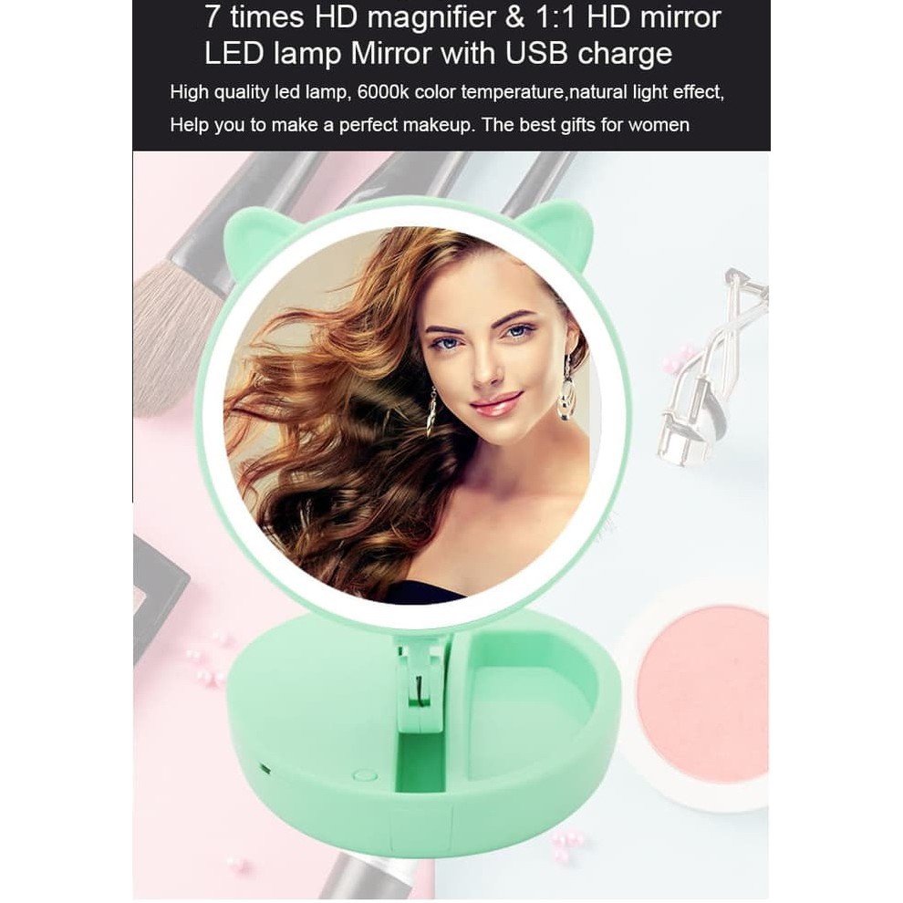 Cermin Rias Makeup Lampu LED Lipat Travel Foldable make up magnifying zoom