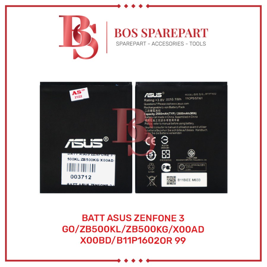 BATTERY ASUS ZENFONE 3 GO/ZB500KL/ZB500KG/X00AD/X00BD/B11P1602 ORI 99