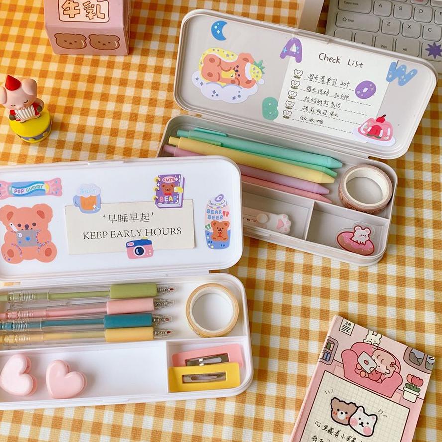 

✨ 7.7 JW0130 - Kotak Pulpen Pensil Tempat Pensil Minimalis Pencil Case Aesthetic Sudah Termasuk Sticker produck vyralral