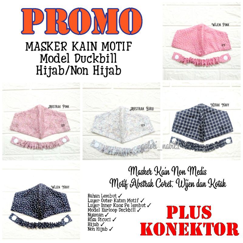 Masker Kain Motif Abstrak Gratis Konektor Model Duckbill