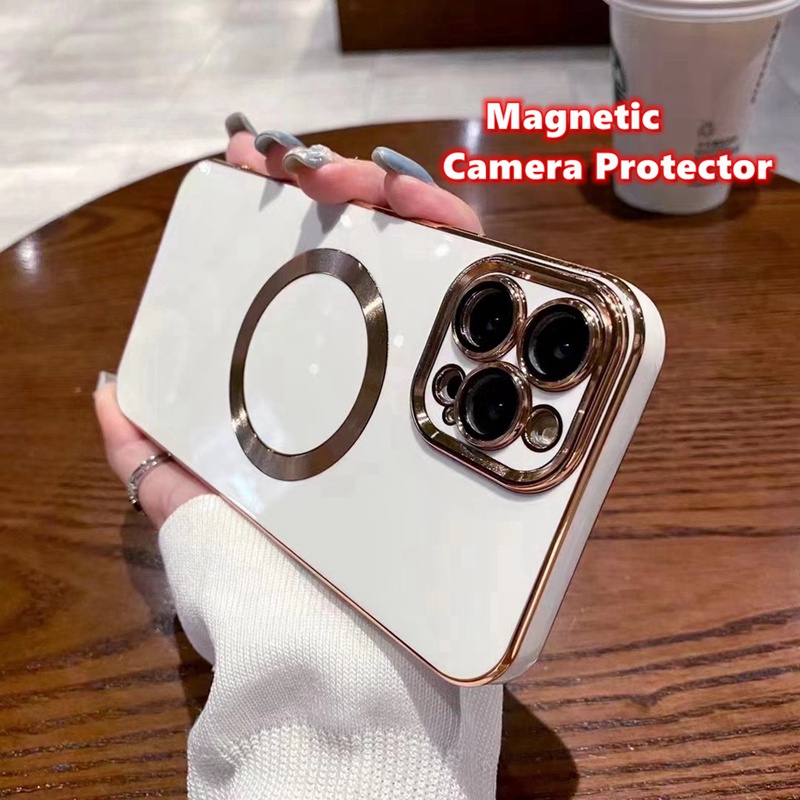 Soft case Pelindung Kamera wireless charging Magnetik Bahan metal Untuk iphone 11 pro max 12 13 pro max