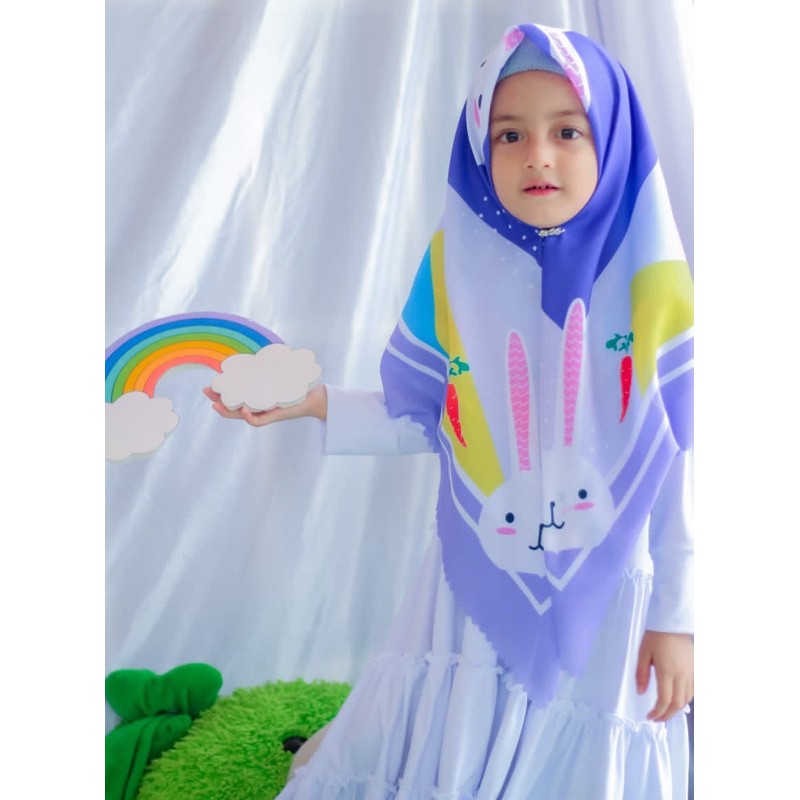 HIJAB VOAL PRINTING ANAK MOTIF KELINCI , KERUDUNG ANAK KARAKTER , JILBAB ANAK LUCU