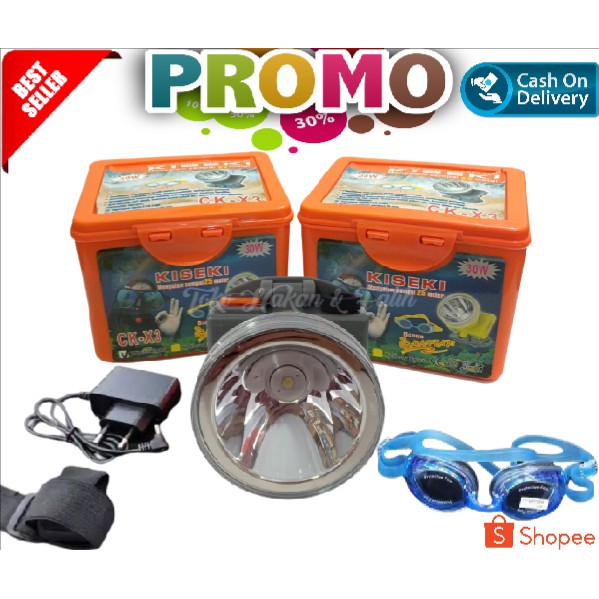Senter Kepala Selam Kiseki CK-X3 Bonus Kacamata Headlamp