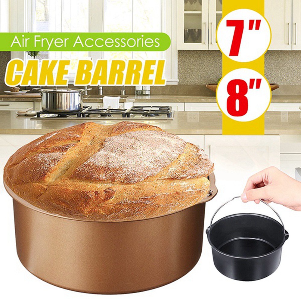 REBUY Grilling Cake Barrel Fryer Bread Baking Air Fryer Accessories Pizza Pot 6&quot;/7&quot;/8&quot; Carbon Steel Basket Pan Cake Tool