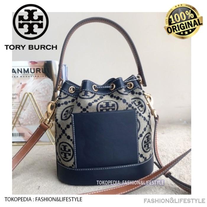 TORY BURCH Monogram T Jacquard Bucket Bag ORIGINAL 100%