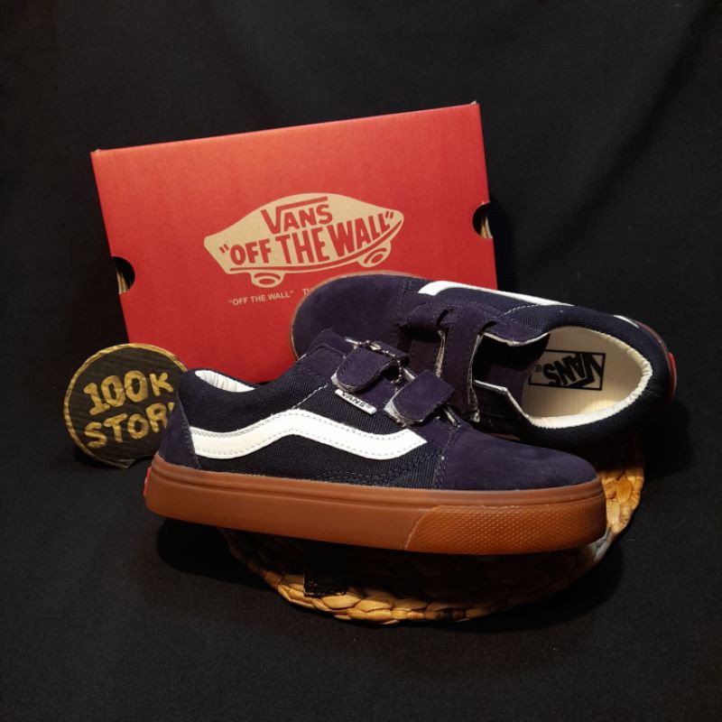 sepatu Vans anak navy gum velco size 17-35 real pict