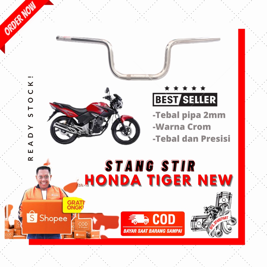 Stang Setang Motor Honda Tiger New Revo Standart Model Ori Crom Tebal Murah / Stang Stir Tiger New