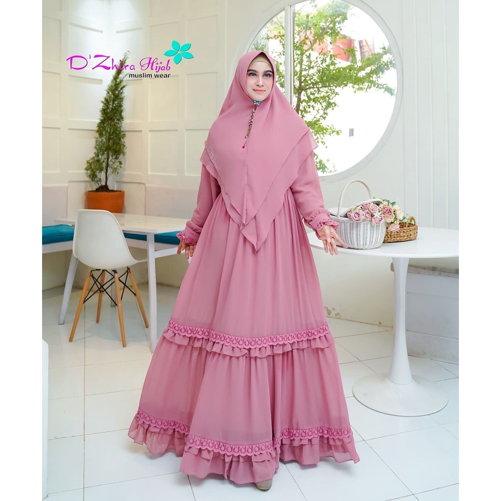 Kinara Syari Gamis Syari Ceruty Ootd Wanita Set Hijab Baju Wanita Jumbo Gamis Renda Setelan Wanita Muslim Mazaya