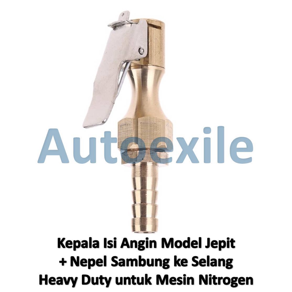 Kepala Isi Angin Nitrogen Model Jepit Heavy Duty dan Nepel Sambung Selang Air Chuck Clip On Kepala P