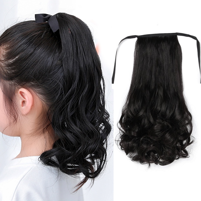 Rambut Palsu Ponytail Ekstensi Model Keriting Pendek Bahan Sintetis Tahan Panas Untuk Anak