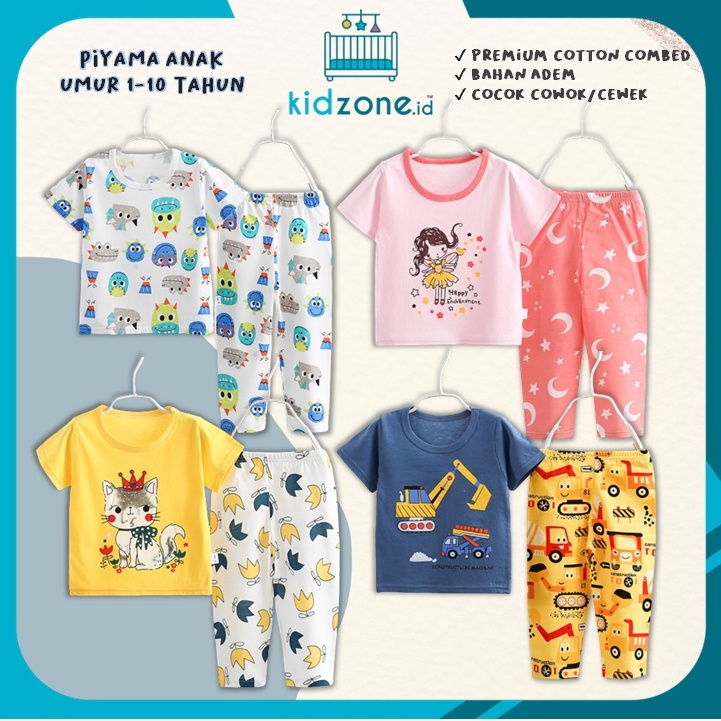 Setelan Tidur Anak 100% Katun Premium Umur 1-10 Tahun / Lengan Pendek &amp; Celana Panjang / Piyama Anak 03