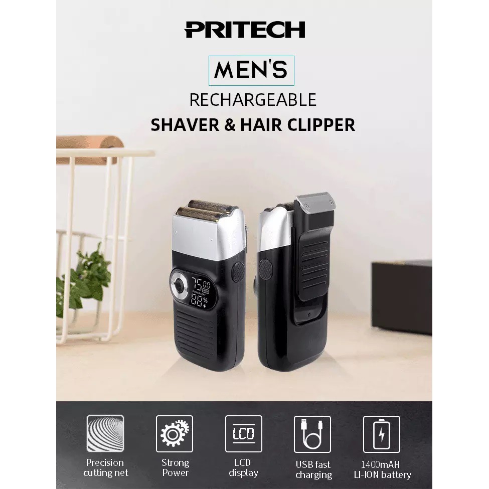 PRITECH RSM-1699 - Rechargeable Shaver and Hair Clipper - LCD Display - Alat Cukur Rambut dan Shaver