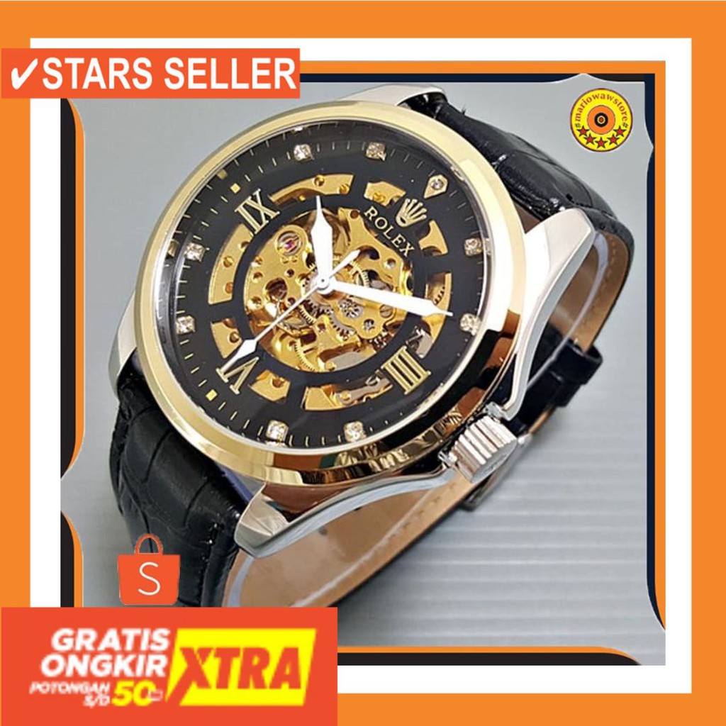 JAM COWOK MASA KINI MURAH TERBARU GSHOK HITAM / Jam Tangan Pria Rolex Automatic Tali Kulit