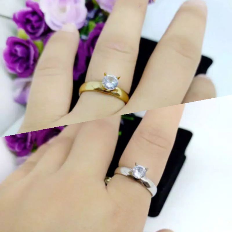 Cincin Titanium Mata Big High Diamond solitare Model Korea Stainless steel anti karat selamanya