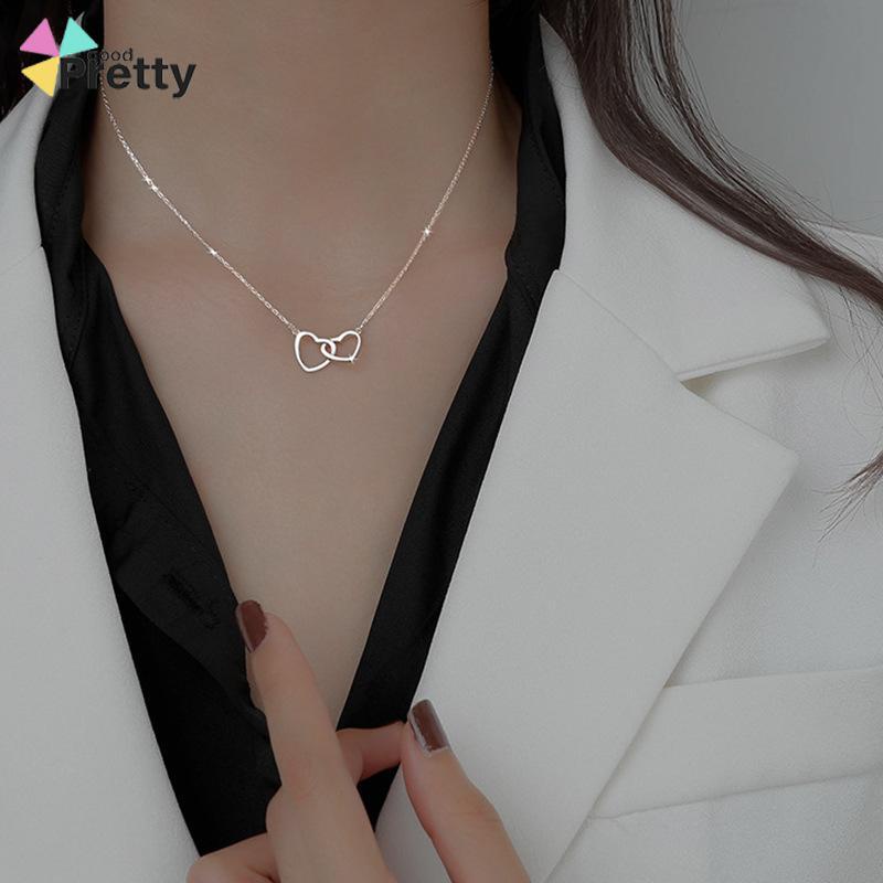 kalung Wanita Cinta Ganda Zirkon Perhiasan Hadiah Pesta Fashion Wanita Sederhana - PD