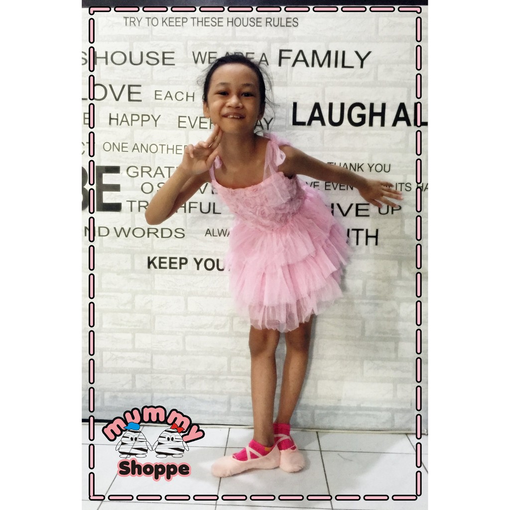 Dress rose pink 203 baju anak perempuan model dress dengan aksen bunga mawar 3D