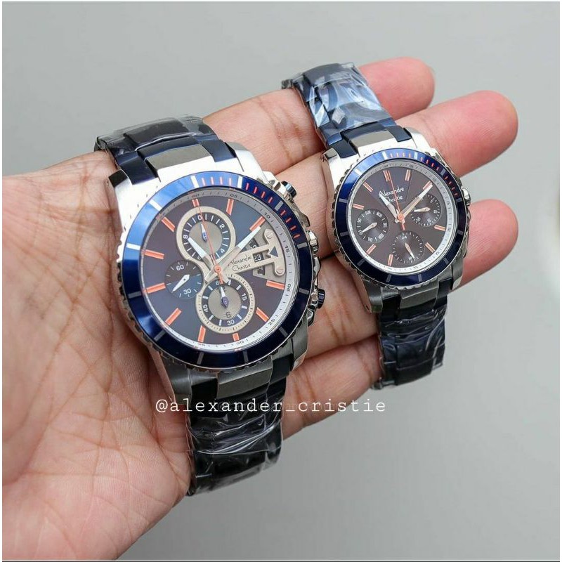 ORIGANSI GARANSI RESMI JAM TANGAN COUPLE ALEXANDRE CHRISTIE SILVER BLUE RANTAI STAINLESS STEEL ARLOJ