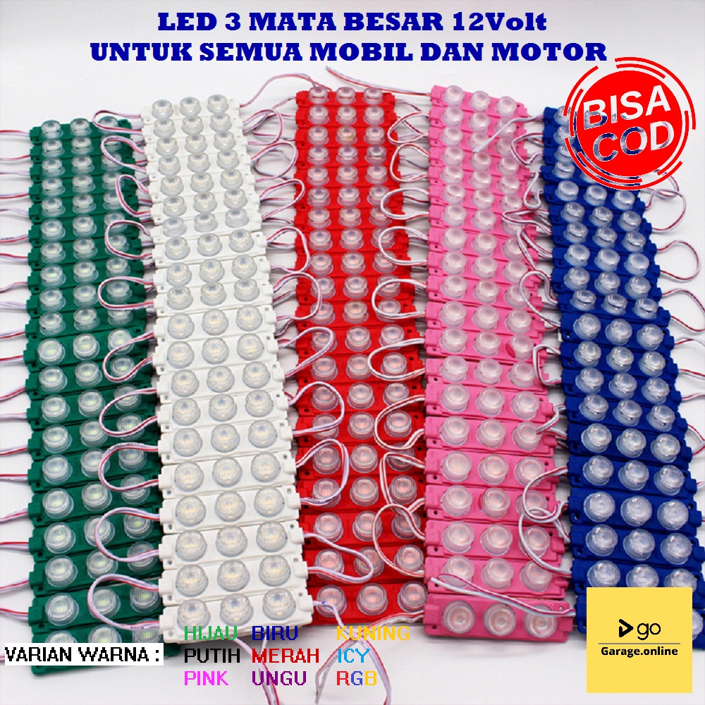 LED 3 MATA BESAR 12Volt 3 Watt Modul LAMPU LED UNTUK MOBIL MOTOR Termurah