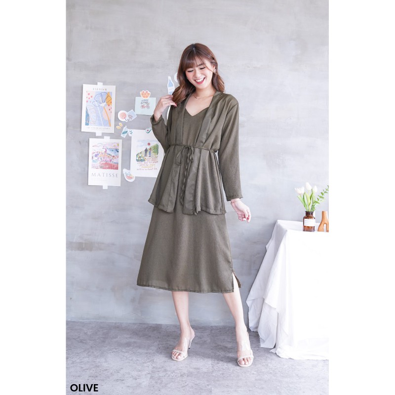 Dress Set Outer Anggina Casual Dres Wanita