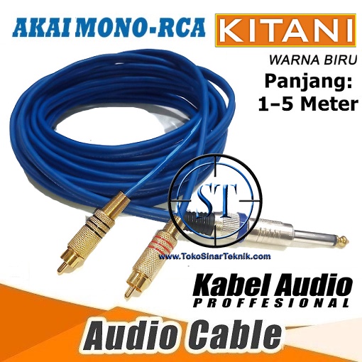 Kabel Audio Jack Akai Mono 6.5mm to 2 RCA Dual RCA Gold Plate Cable KITANI 2-1 Panjang 1 Sampai 5 Meter