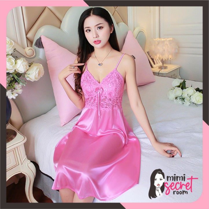 ❤ MIMI ❤ Baju Tidur Sexy Lingerie Satin Renda Bunga Lebar Pita Panjang Exclusive Import Terlaris