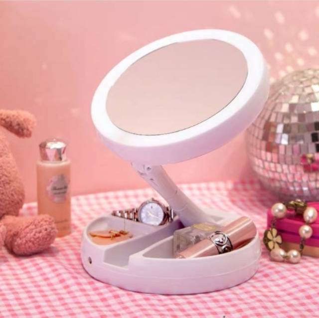 Clara Mirror / Cermin Unik Lampu LED &amp; Zoom / Kaca Lipat Portable