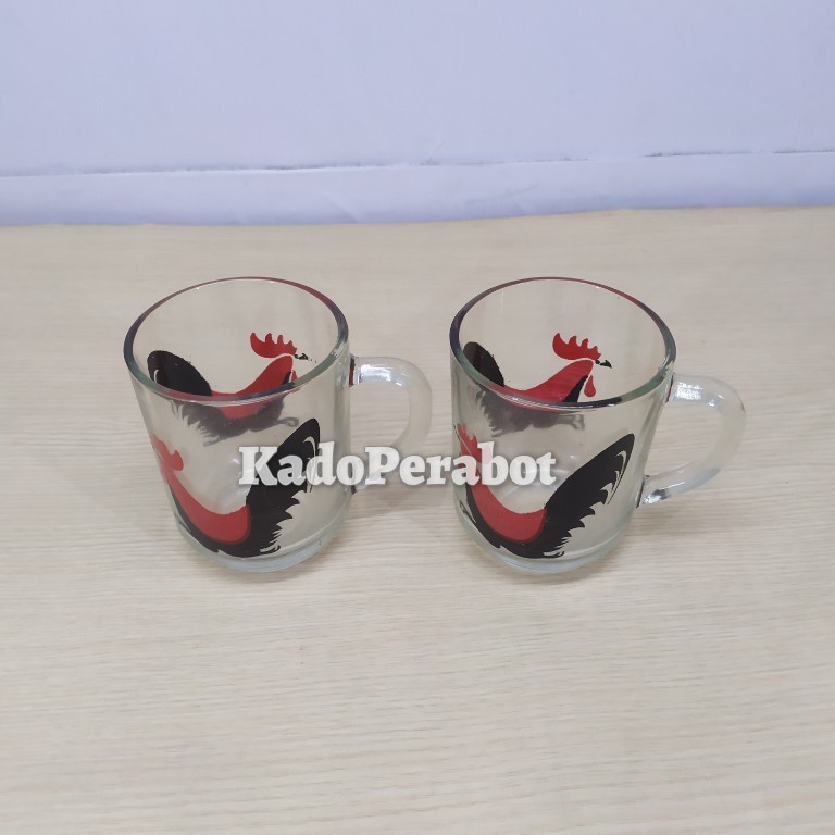 gelas kaca motif ayam - cangkir ayam jago - mug gelas kaca