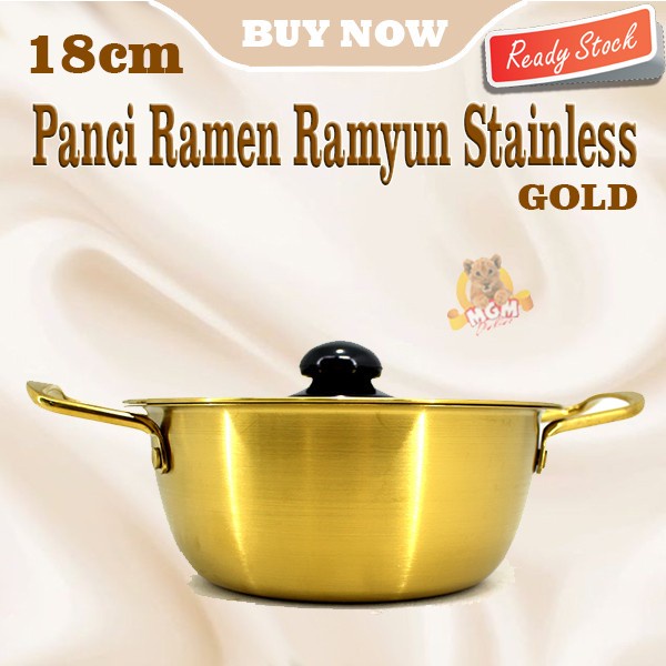 Panci korea Ramen Ramyun Stainless Gold 18cm dengan tutup emas