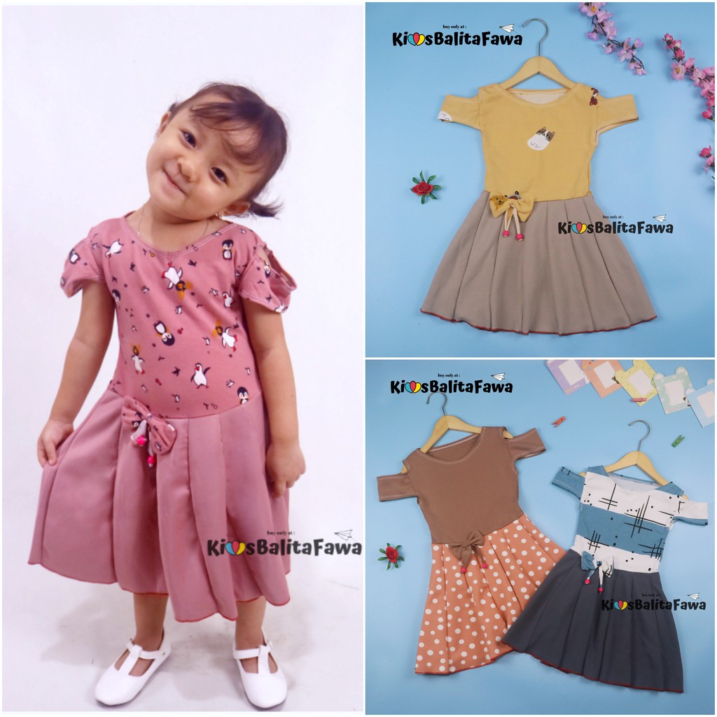 Dress Kanaya uk 1-5 Tahun / Dres Anak Perempuan Motif Baju Cewek Lengan Pendek Model Gaun