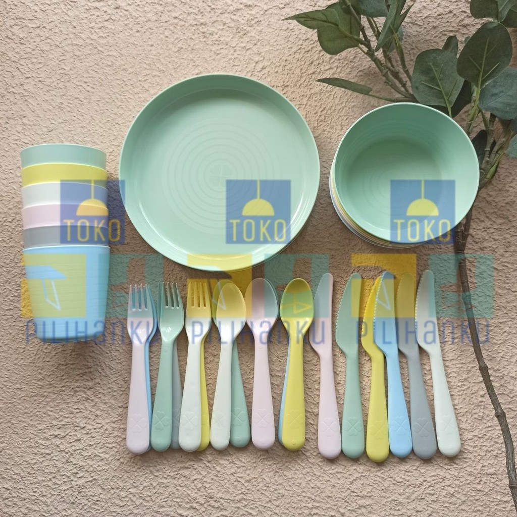 KLAS PASTEL Set Alat Makan isi 6 Mangkuk, 6 Piring, 6 Gelas, 6