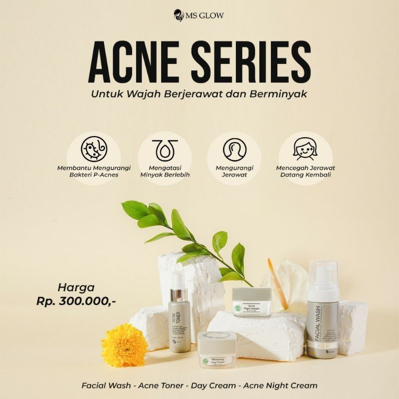 PAKET JERAWAT MS GLOW (ACNE NIGHT CREAM, DAY CREAM, TONER DAN FACIAL