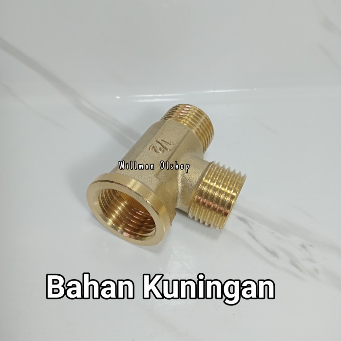 NEPEL TEE 1/2 INCH KUNINGAN DRAT LUAR DALAM