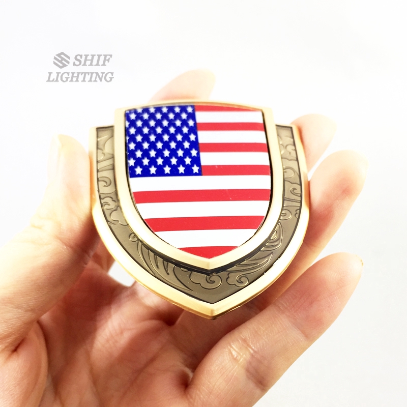 1pc Stiker Emblem Logo Bendera Amerika Serikat National USA Bahan Metal Warna Emas Untuk Dekorasi