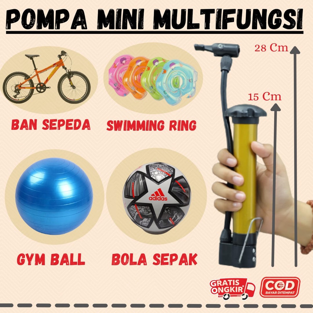 Pompa Angin Ban Sepeda Mini Kecil Portable Alat Kompa Bola Ban Manual Praktis