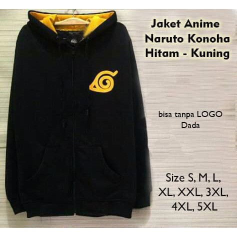PROMO Jaket Anime Naruto Konoha Hitam Kuning Size S M L XL XXL 3XL 4XL 5XL