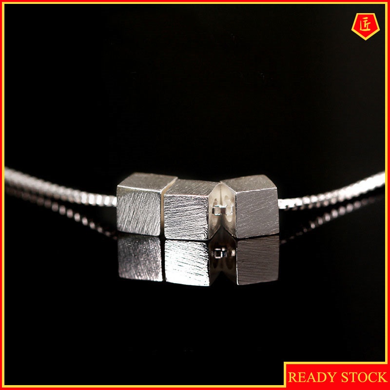 [Ready Stock]Fashion Silver Plated Cube Square Necklace Simple Pendant