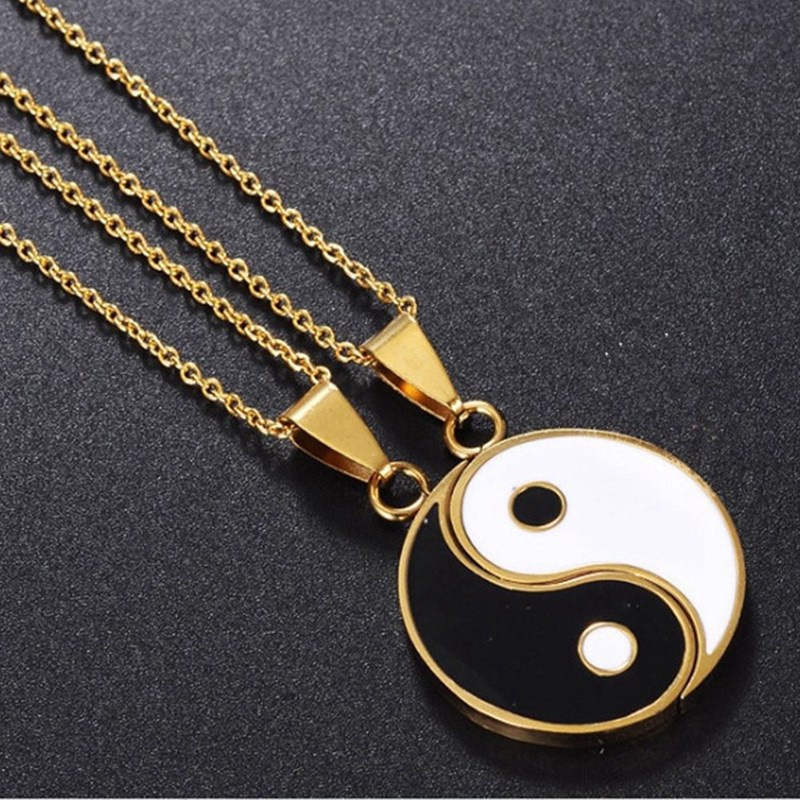 2 Pieces Stainless Steel Yin Yang Pendant Puzzle Piece Necklace Birthday Jewlery Gifts For Couple Or Best Friends