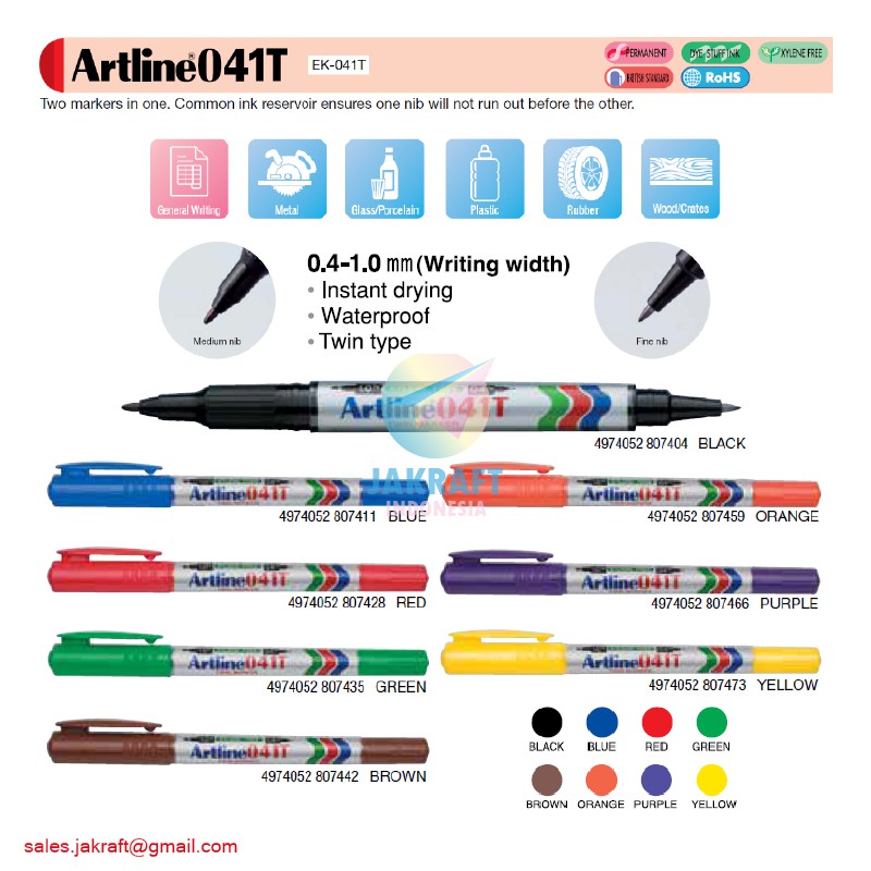 

(1 Pcs) Spidol Permanen Kecil ARTLINE 2 in 1 Permanent Marker EK-041T Anti Air 0.4 & 1.0 mm Segala Permukaan Tidak bisa Dihapus