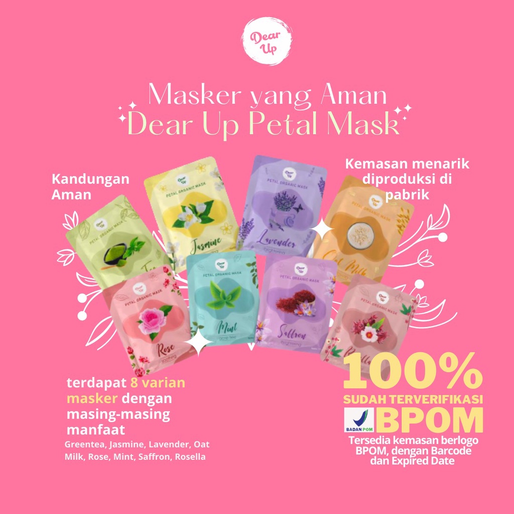 ❤ BELIA ❤ Dear Up Petal Organic Mask 10g | Masker Wajah Organik | Face Mask | BPOM HALAL