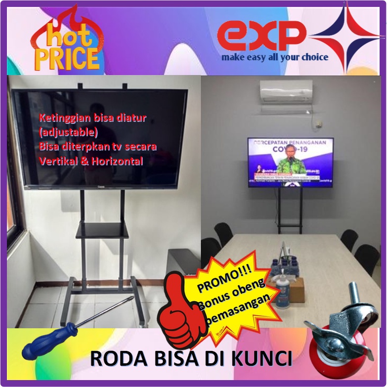 Garansi cocok!!! Bracket TV Standing 32&quot; s/d 65&quot; HISENSE pakai RODA KOKOH 100% BESI MURNI