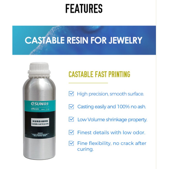 eSUN Castable Resin for Jewellery 1 Liter Bottle for DLP 3D Printer