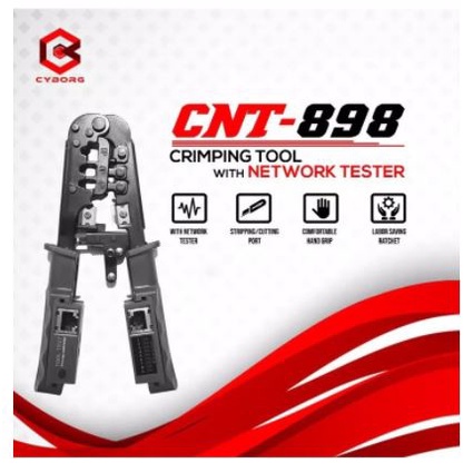 Crimping tool cyborg rj45 rj12 rj11 rj22 4p 6p 8p cut crimp strip 3in1 with cable tester lan cnt-898