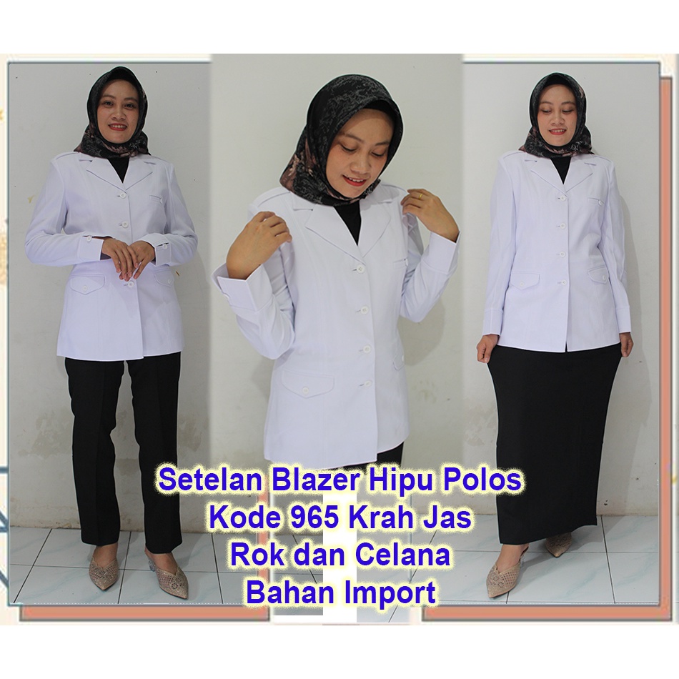 Setelan Blazer Jumbo PUTIH POLOS KRAH JAS KODE 965 UKURAN 6L-7L-8L Setelan rok atau Rok Dan Celana-seragam Guru dan PNS-Pakaian GURU terbaru